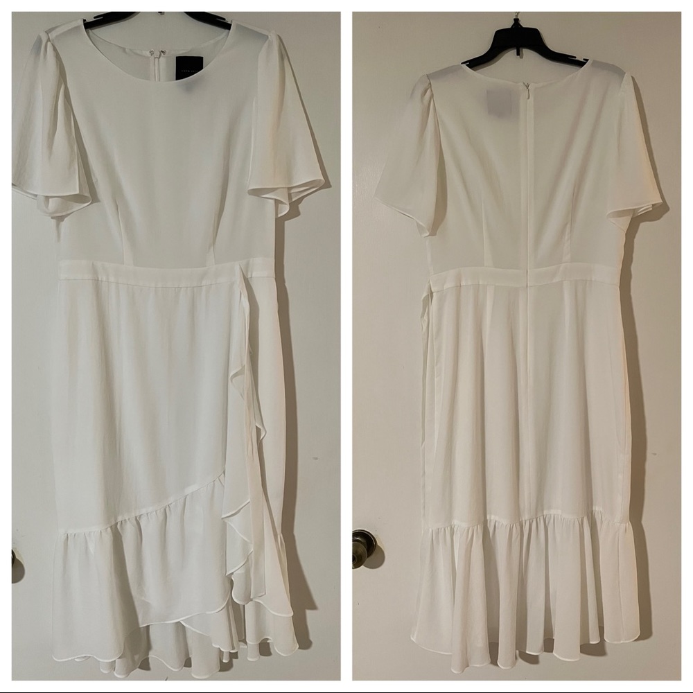 Alex Marie White flutter sleeve dress bride bridal shower bachelorette rehearsal